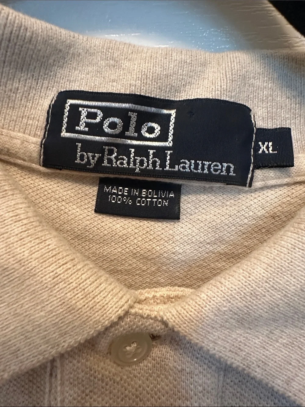 Polo by Ralph Lauren Men's Light Beige Polo with Navy Pony 100-% Cotton Size XL